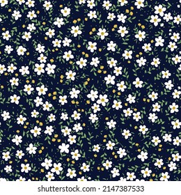 vector cute small seamless flower pattern on navy background