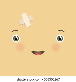 Vector cute smiley face emotion. Cheerful icon of people character in cartoon style. Emoticon of laughter, joy and funny. Illustration with happy eyes and fun smile.