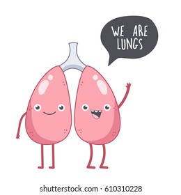 Vector cute smiling lungs. Human internal organs. 