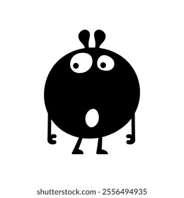 Vector cute, smiling monster, black and white silhouette. Playful, quirky design is perfect for fun, Halloween, or spooky projects, adding a cheerful touch to any illustration