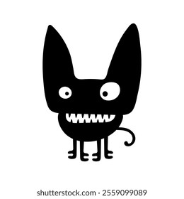 Vector cute, smiling monster, black and white silhouette. Playful, quirky design is perfect for fun, Halloween, or spooky projects, adding a cheerful touch to any illustration