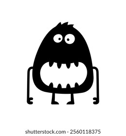 Vector cute, smiling monster, black and white silhouette. Playful, quirky design is perfect for fun, Halloween, or spooky projects, adding a cheerful touch to any illustration