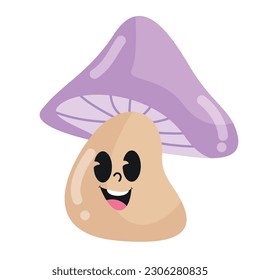 vector cute smiling cute mushroom with purple flower parts and brown stems