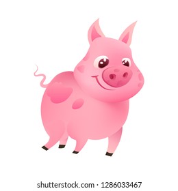 Vector cute smiling pig cartoon illustration.