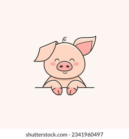 Vector cute smiling pig. Flat illustration in cartoon style
