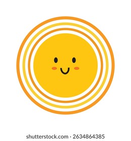 Vector cute smiling suns with face. Funny childish suns in flat design. Childish sunshine emoji. Baby suns with sunbeams.eps10