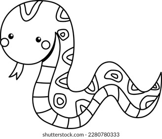 a vector of a cute snake in black and white coloring