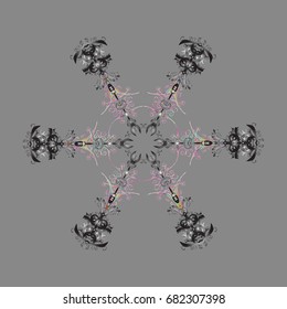Vector cute snowflakes on colorful background. Vector illustration. Vector snowflakes pattern.
