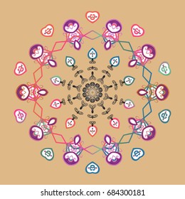 Vector cute snowflakes on colorful background. Vector illustration. Vector snowflakes pattern.