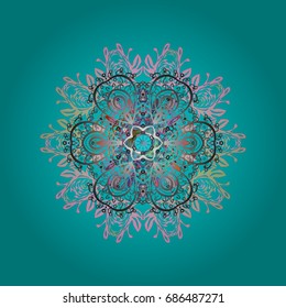 Vector cute snowflakes on colorful background. Vector illustration. Vector snowflakes pattern.