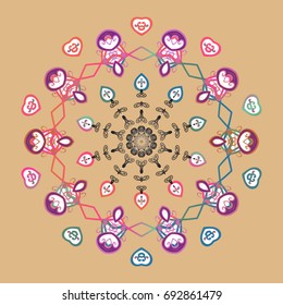 Vector cute snowflakes on colorful background. Vector illustration. Vector snowflakes pattern.