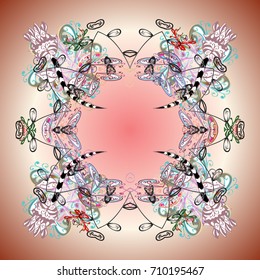 Vector cute snowflakes on colorful background. Vector illustration. Vector snowflakes pattern.