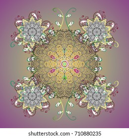 Vector cute snowflakes on colorful background. Vector illustration. Vector snowflakes pattern.