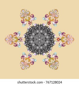 Vector cute snowflakes on colorful background. Vector illustration. Vector snowflakes pattern.