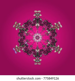 Vector cute snowflakes on colorful background. Vector illustration. Vector snowflakes pattern.