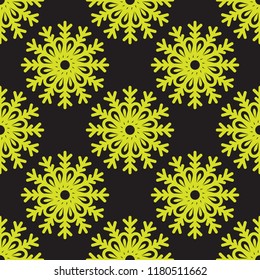 Vector Cute snowflakes seamless pattern on black background.