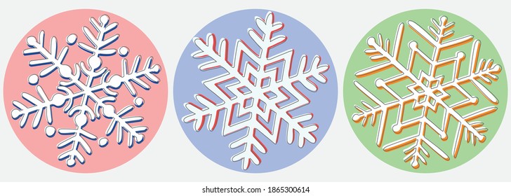 Vector cute snowflakes, winter new year set for web or card, invitation, presents, holiday party and other