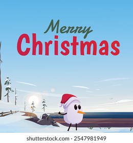 Vector cute snowman with christmas hat