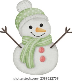 Vector Cute Snowman elemento de diferente color para navidad en acuarela