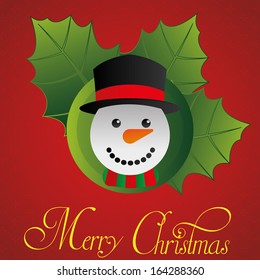 Vector Cute Snowman Face Isolated With Red Background