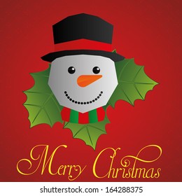 Vector Cute Snowman Face Isolated With Red Background