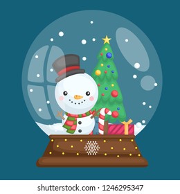 a vector of a cute snowman inside a snow globe