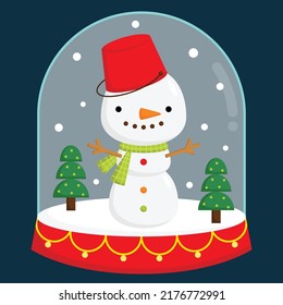 a vector of a cute snowman inside a snow globe