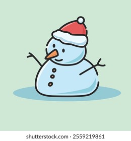 Vector cute snowman wearing a Santa hat, perfect for a Christmas theme.