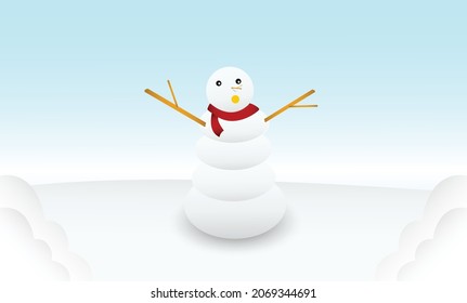 Vector Cute Snowman In Winter