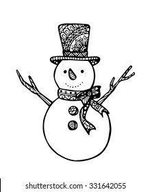 Vector of Cute Snowman in zentangle style 