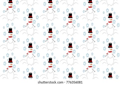 vector cute snowmen on a snowy meadow
