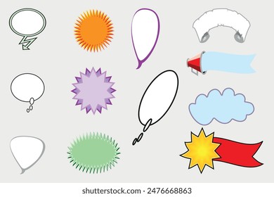 Vector cute speech bubble badges, vintage labels, icons. symbols. Blank design template.