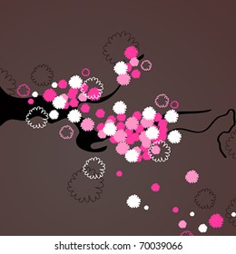 Vector cute spring cherry tree branch illustration