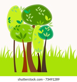 Vector cute spring trees illustration