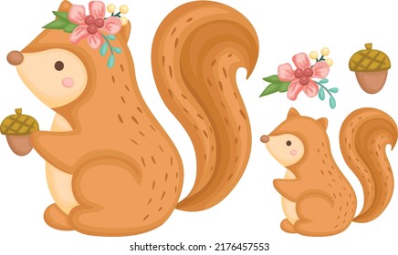a vector of a cute squirrel with a flower wreath