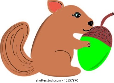 Vector of a cute squirrel holding a green acorn