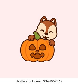 Vector Cute Squirrel With Jack o Lantern