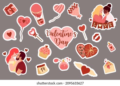 Vector cute stickers for Valentine's Day cards. vector flat collection