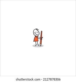 
Vector of cute stickman holding pencil.