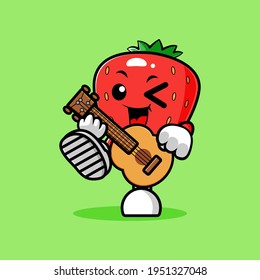 vector of cute strawberry mascot playing guitar
