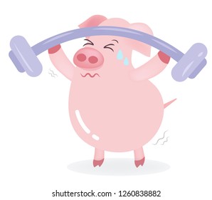 A Vector of Cute Strong Pig Character is Working Out by Barbell Weight Lifting for Good Fitness.