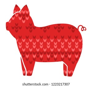 Vector Cute Stylized knitting Picture of Pig Symbol of the Year