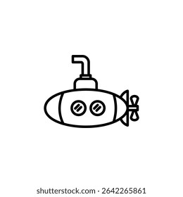 vector cute submarine icon illustration in black and white flat line style