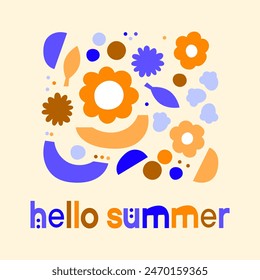 Vektorgrafik Süße Sommerkarte. Stilisierte bunte Blumen und Formen. Kinderliches Vorlage-Design für den Druck. 