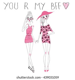 Vector cute summer fashion girls