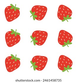 Vector cute summer pattern with red strawberries on a white background, summer flat berries, summer theme, summer patterns for various products