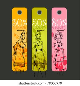 vector cute Summer price tags with fashion girls