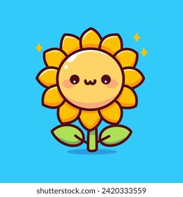 Vector Cute Sun Flower Mascot cartoon Vector Illustration. Flat cartoon style