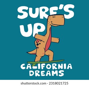 ilustración vectorial lindo surfer dinosaur