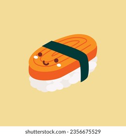 Vector cute sushi salmon cartoon vector icon illustration. food character icon concept. flat cartoon style.